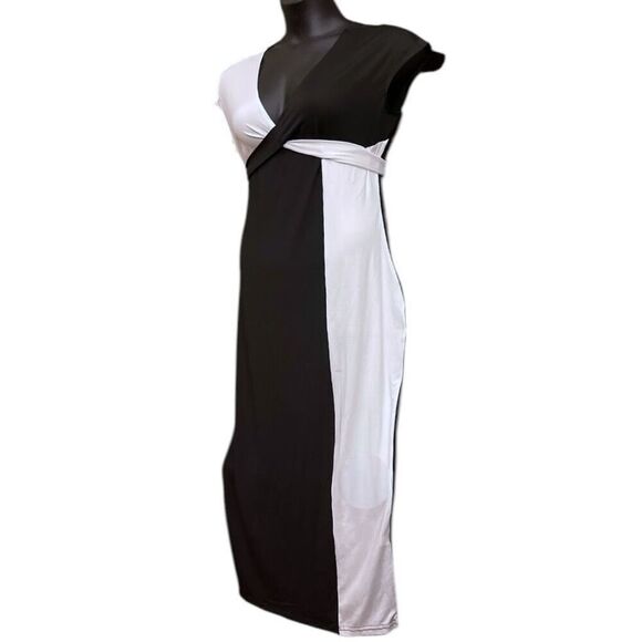 Black & White Colorblock Wrap Tie Midi Dress Size XXL NEW - Picture 5 of 9